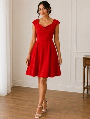 Emily and Fin Red Fit & Flare  XL Cocktail Wedding Guest & Party Classic Dress